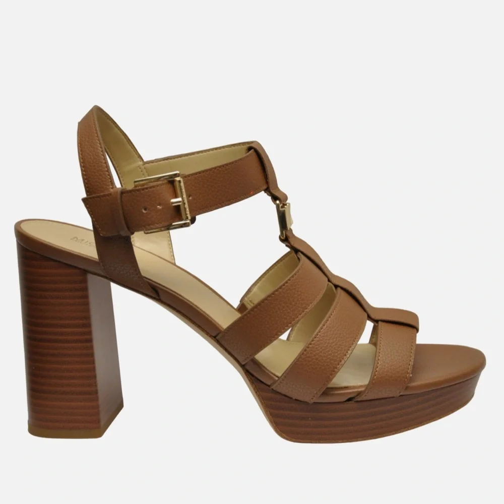 Michael Kors Reed Tumbled Faux Leather Platform Sandal Luggage Color Sz 7